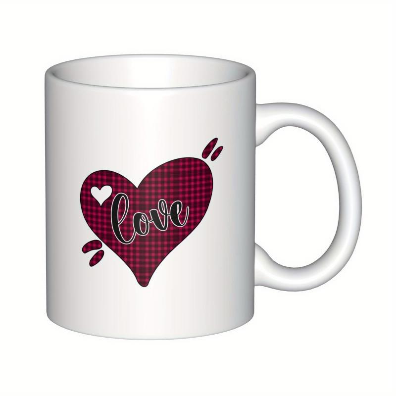 Tailorly White Ceramic 11 oz Mug - Love Dark Red Patterned Heart With Elegant Cursive Script And Small Accents Heart