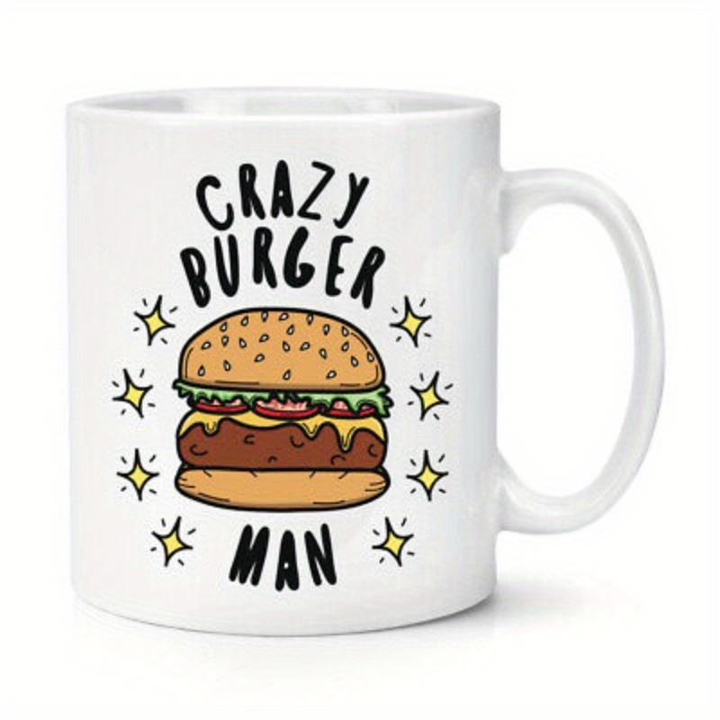 Tailorly White Ceramic 11 oz Mug - Crazy Burger Man Delicious Cartoonish Hamburger With Fresh Lettuce Cheese Layers Surrounded By Sparkles Burger