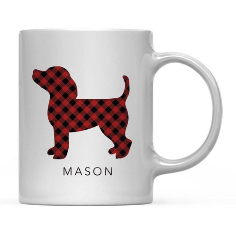Tailorly White Ceramic 11 oz Mug - Mason Red And Black Buffalo Plaid Patterned Silhouette Standing Proudly Against White Dog