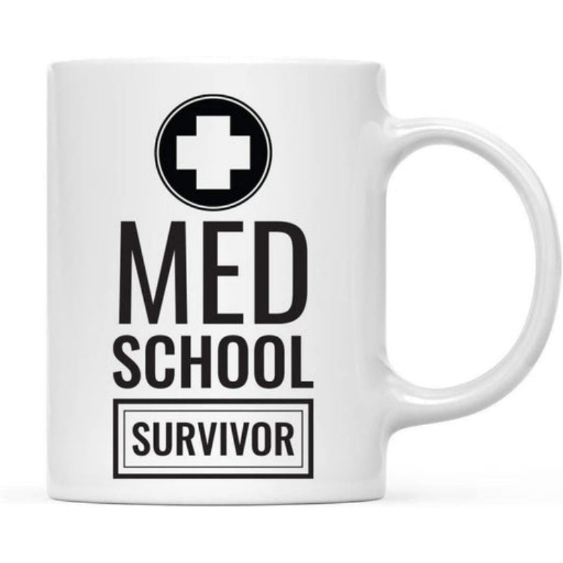 Tailorly White Ceramic 11 oz Mug - Med School Survivor Minimalist Black And White Medical Cross Symbol Design On Ceramic Mug