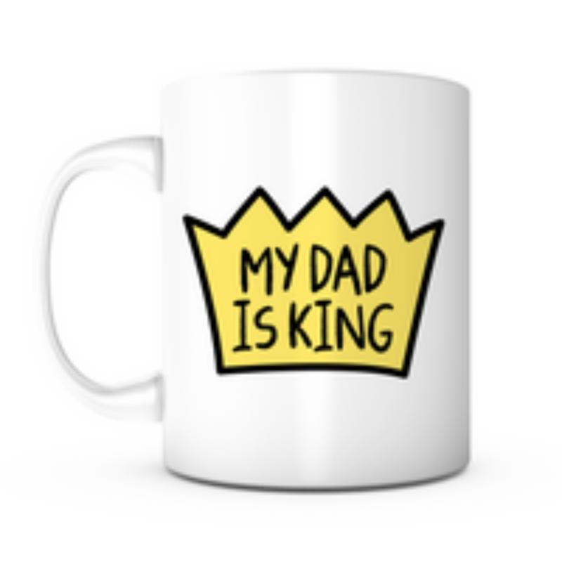 Tailorly White Ceramic 11 oz Mug - My Dad Is King Simple Yellow Crown With Bold Black Outlines Centered On Surface Crown