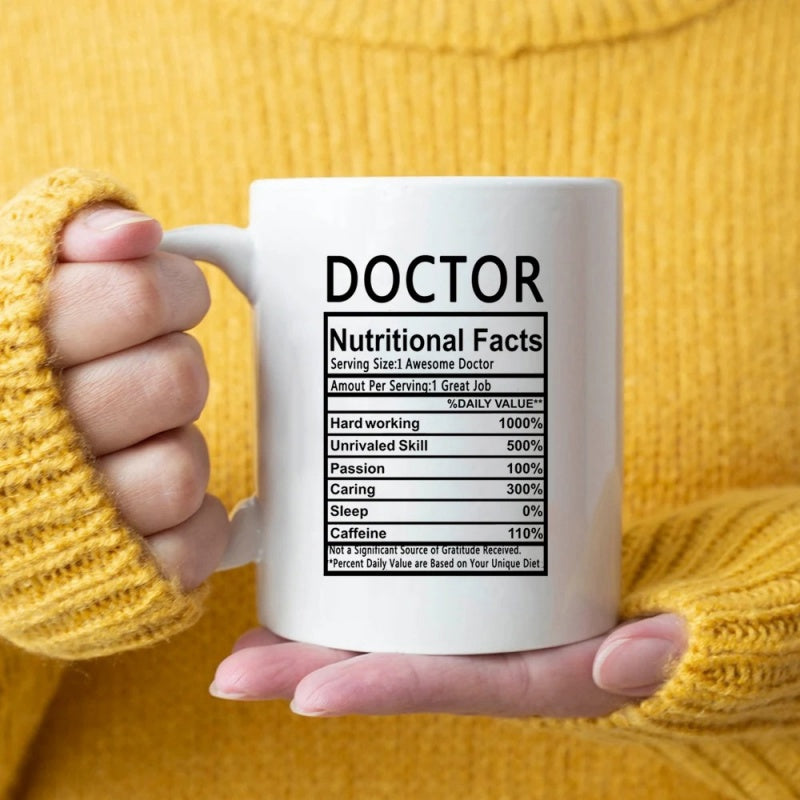 Tailorly White Ceramic 11 oz Mug - Doctor Nutritional Facts Creative Black Label Detailing Traits For An Outstanding Dedicated Medical Professional Mug