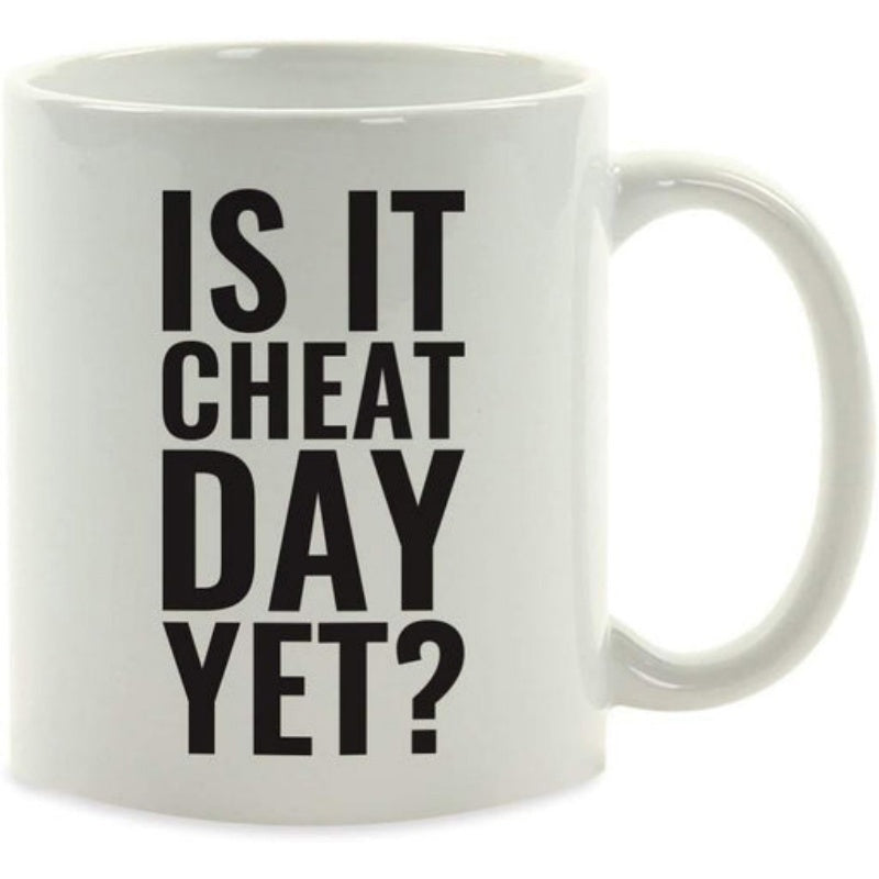 Tailorly White Ceramic 11 oz Mug - Is It Cheat Day Yet Bold Black Typography Printed On A Sleek Ceramic Kitchenware Mug