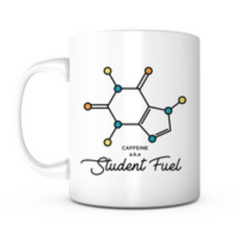 Tailorly White Ceramic 11 oz Mug - Caffeine Student Fuel Minimalist Scientific Chemical Diagram With Colorful Atoms Molecular Structure