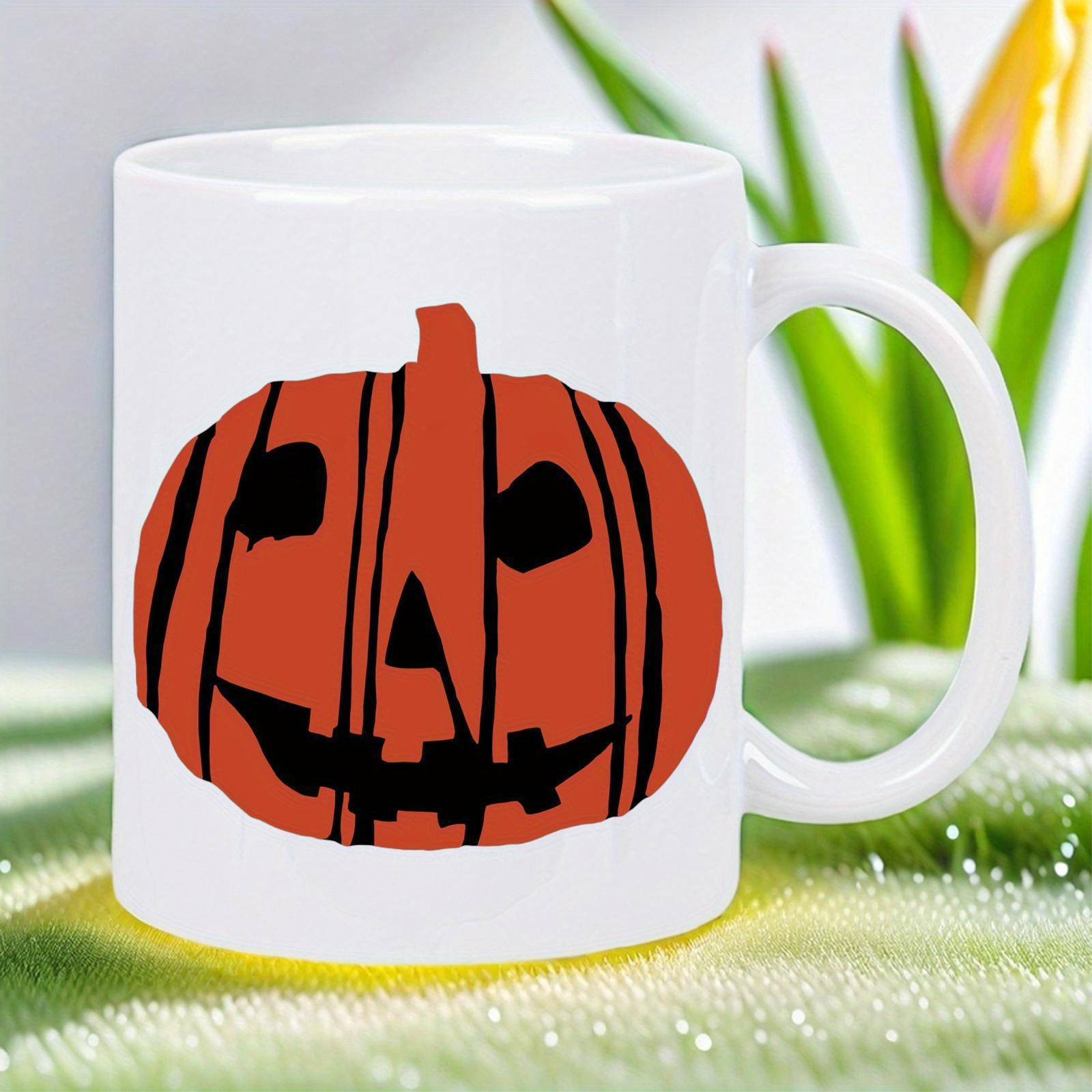 Tailorly White Ceramic 11 oz Mug - Rustic Orange Jack O Lantern With Hand Drawn Artistic Black Stripes Pumpkin