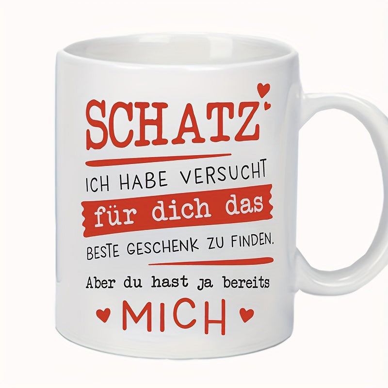 Tailorly White Ceramic 11 oz Mug - Minimalist With Red Decorative Hearts And Artistic Typography Mug