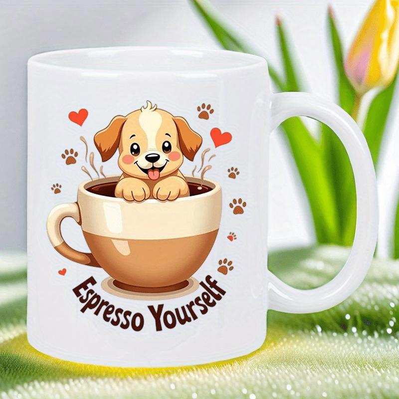 Tailorly White Ceramic 11 oz Mug - Espresso Yourself Cute Little Dog Inside Coffee Cup With Heart Accents Puppy