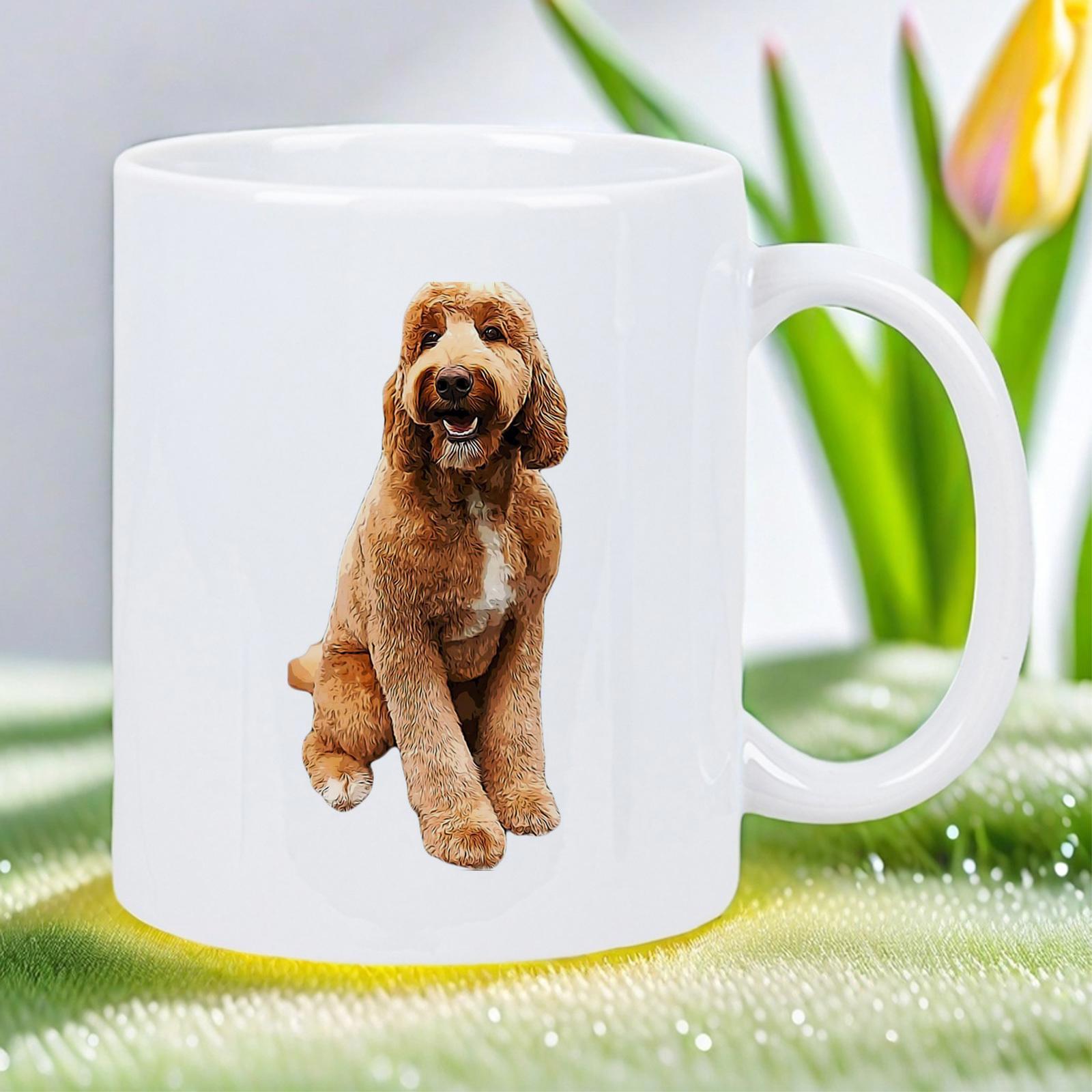 Tailorly White Ceramic 11 oz Mug - Brown Curly Fur Sitting Alertly On A Clean White Background Dog