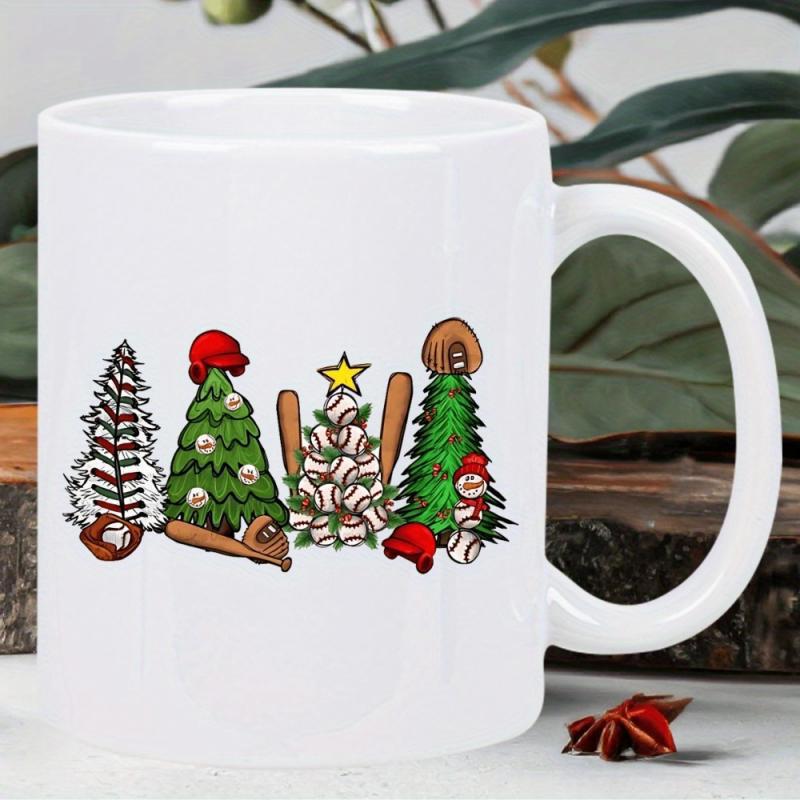 Tailorly White Ceramic 11 oz Mug - Festive Christmas Trees Crafted From Baseballs Gloves And Bats Tree
