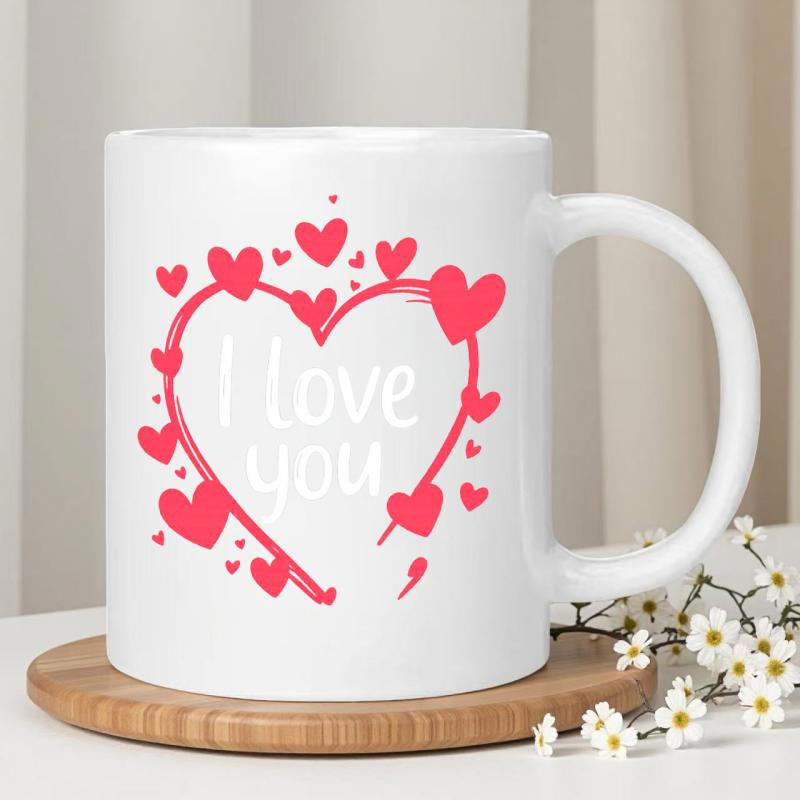 Tailorly White Ceramic 11 oz Mug - I Love You Romantic Red Hearts Forming An Outline On A Heart