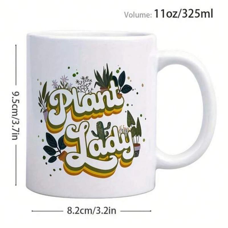 Tailorly White Ceramic 11 oz Mug - Plant Lady Retro Groovy Styling Surrounded By Potted Succulents And Foliage Plant