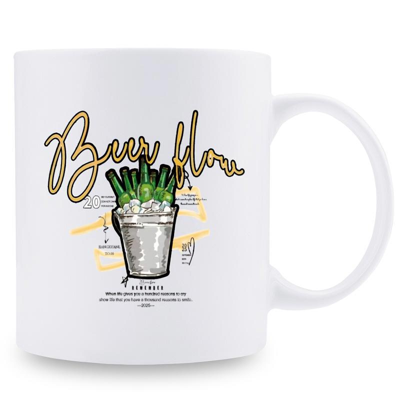 Tailorly White Ceramic 11 oz Mug - Beer Here Chilled Green Beer Bottles Inside A Silver Metal Container Filled With Ice Bucket