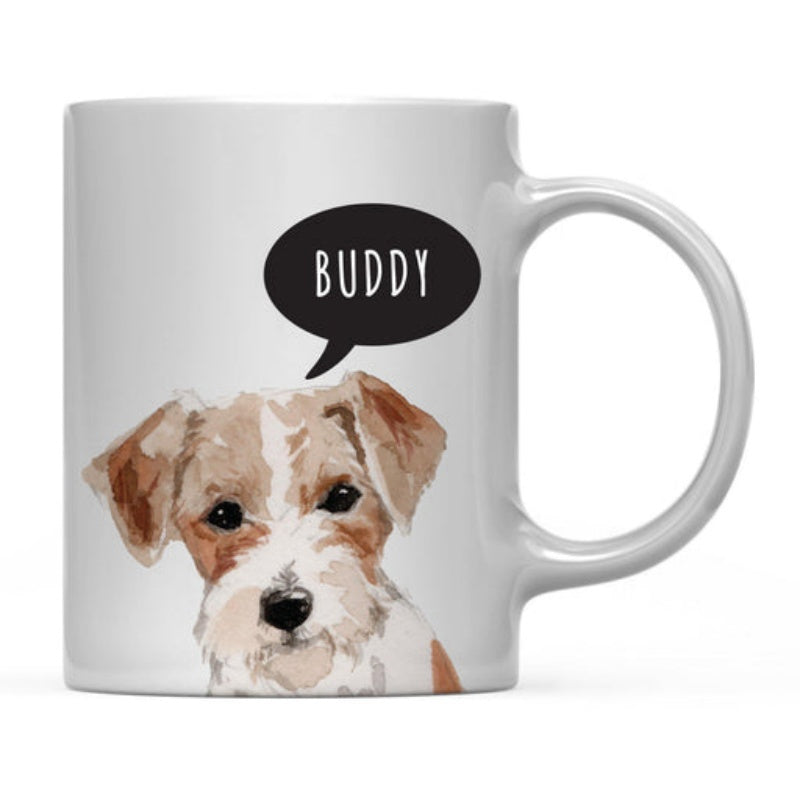 Tailorly White Ceramic 11 oz Mug - Buddy Artistic Watercolor Portrait Of A Cute Brown White Jack Russell Dog