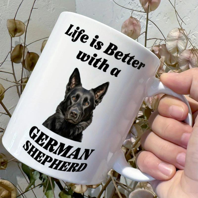 Tailorly White Ceramic 11 oz Mug - Life Is Better With A German Shepherd Loyal Black Dog Portrait Set Against A Minimalist White Background Shepherd