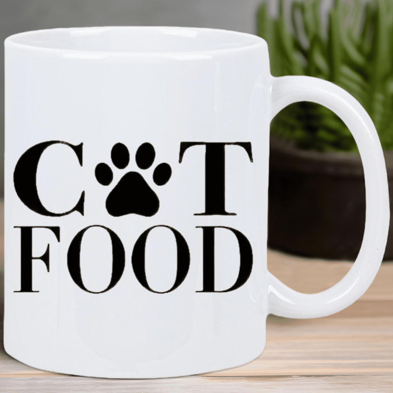 Tailorly White Ceramic 11 oz Mug - Cat Food Bold Black Minimalist Design Featuring A Single Animal Paw Print Mug