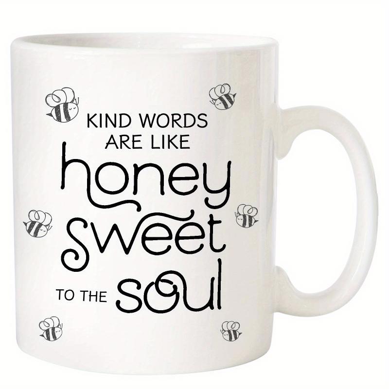 Tailorly White Ceramic 11 oz Mug - Kind Words Are Like Honey Sweet To The Soul Small Minimalist Flying Insects With Wings Scattered Around Inspirational Religious