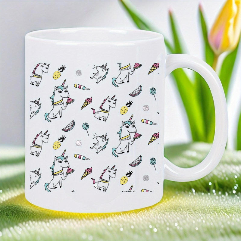 Tailorly White Ceramic 11 oz Mug - Cute Playful Magical Creatures Among Sweet Candies And Bright Twinkling Stars Unicorn