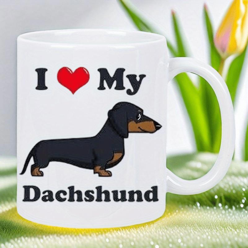 Tailorly White Ceramic 11 oz Mug - I Love My Dachshund Adorable Black And Tan Wiener Dog Illustration With Red Heart Dachshund
