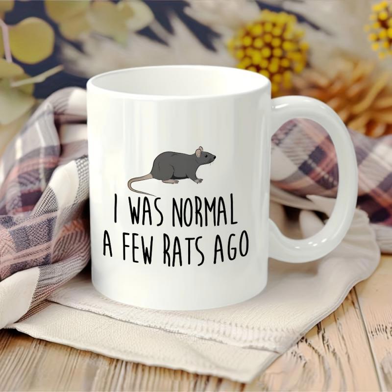 Tailorly White Ceramic 11 oz Mug - I Was Normal A Few Rats Ago Small Grey Rodent Standing Calmly In A Simple Flat Minimalist Style Rat