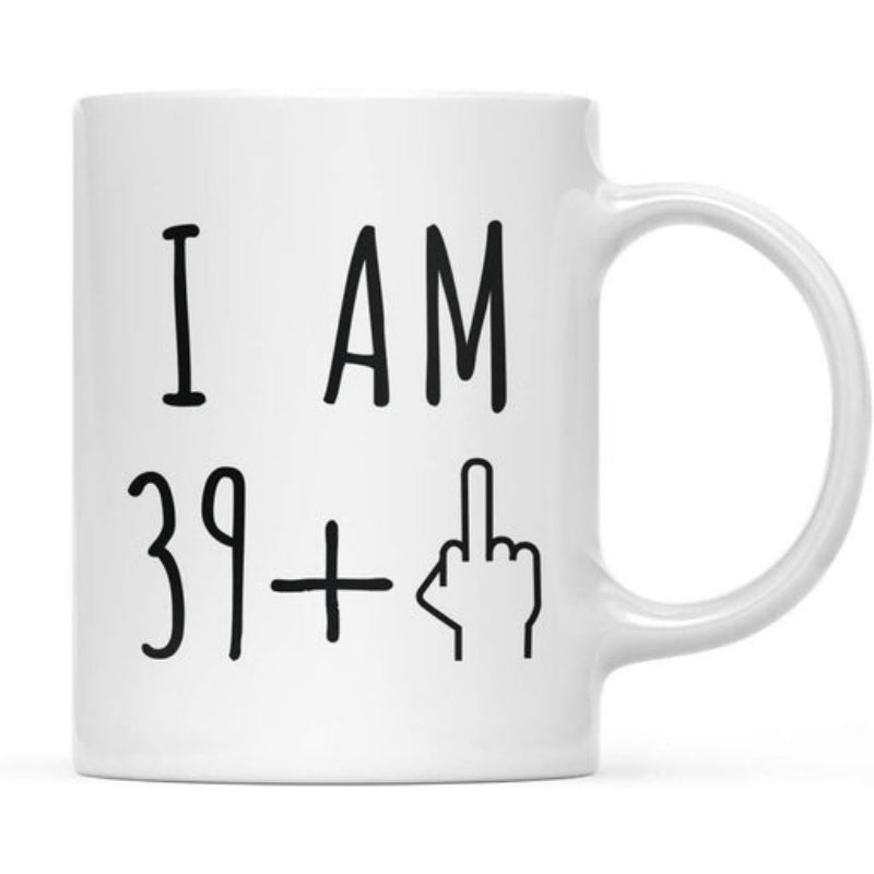 Tailorly White Ceramic 11 oz Mug - I Am 39 Minimalist Hand Outline Expressing Bold Attitude With Humorous Gesture Hand