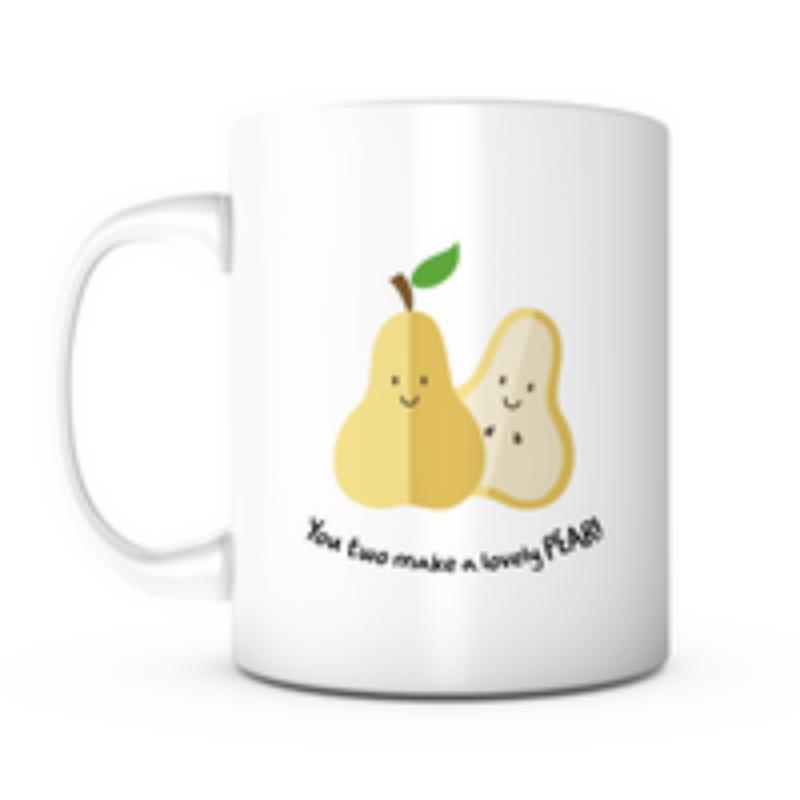 Tailorly White Ceramic 11 oz Mug - You Two Make A Lovely Pear Two Smiling Cartoon Pears Posing Together In A Minimalist Cute Illustration Pear