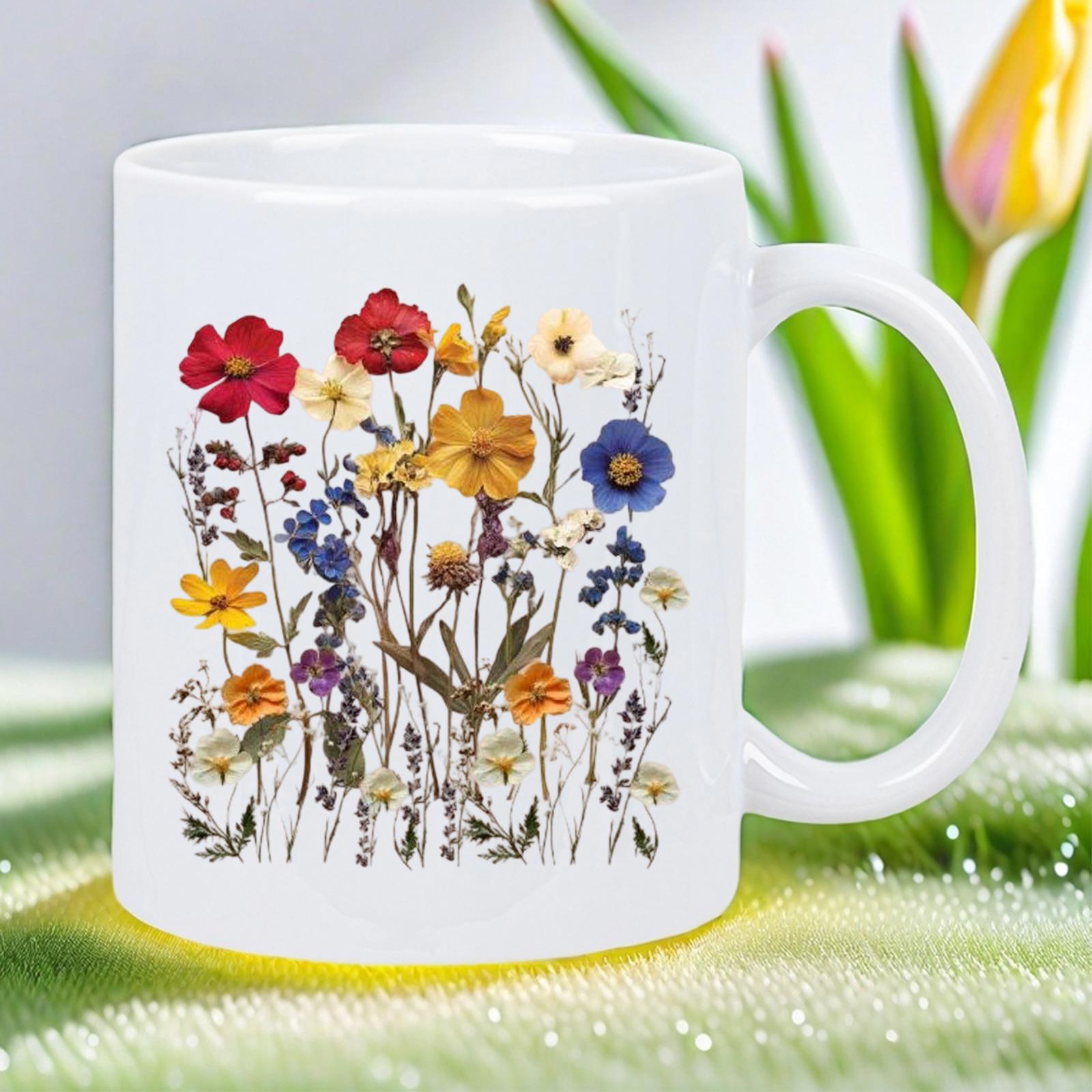Tailorly White Ceramic 11 oz Mug - Vibrant Colorful Blooming Meadow Plants Growing In Nature Garden Wildflower