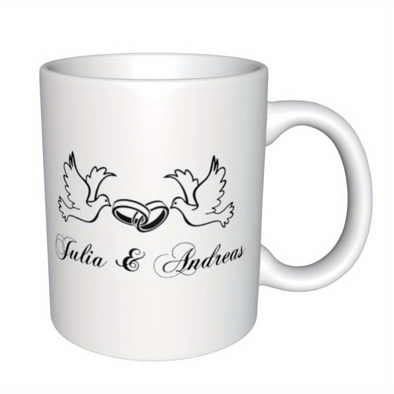 Tailorly White Ceramic 11 oz Mug - Julia Andreas Elegant Flying Doves Carrying Interlocking Wedding Rings Symbolizing Eternal Love Bond Dove