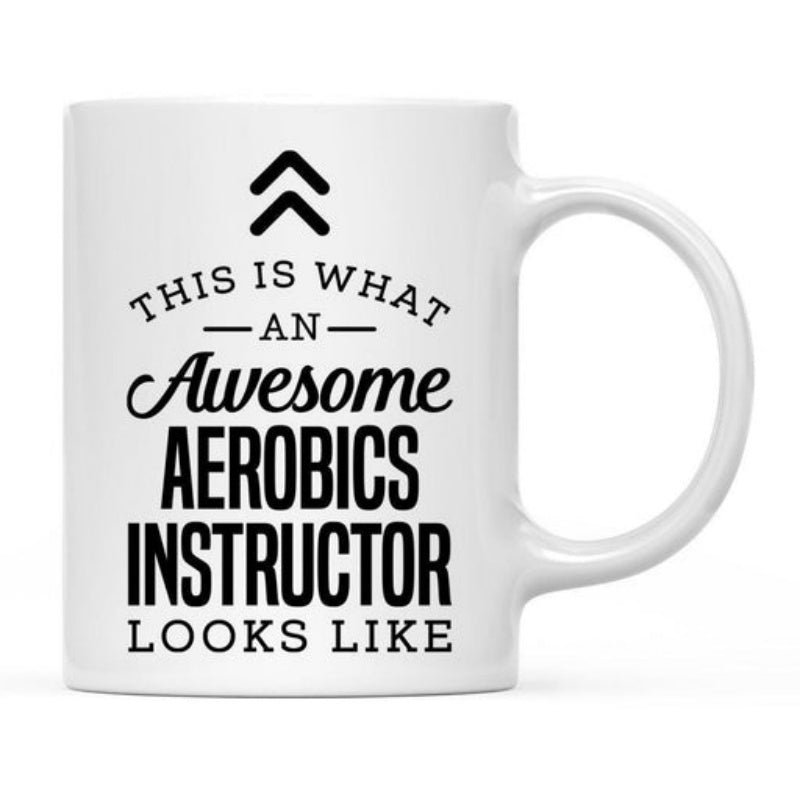 Tailorly White Ceramic 11 oz Mug - This Is What An Awesome Aerobics Instructor Looks Like Minimalist Geometric Double Chevron Arrows Pointing Upward Above The Text