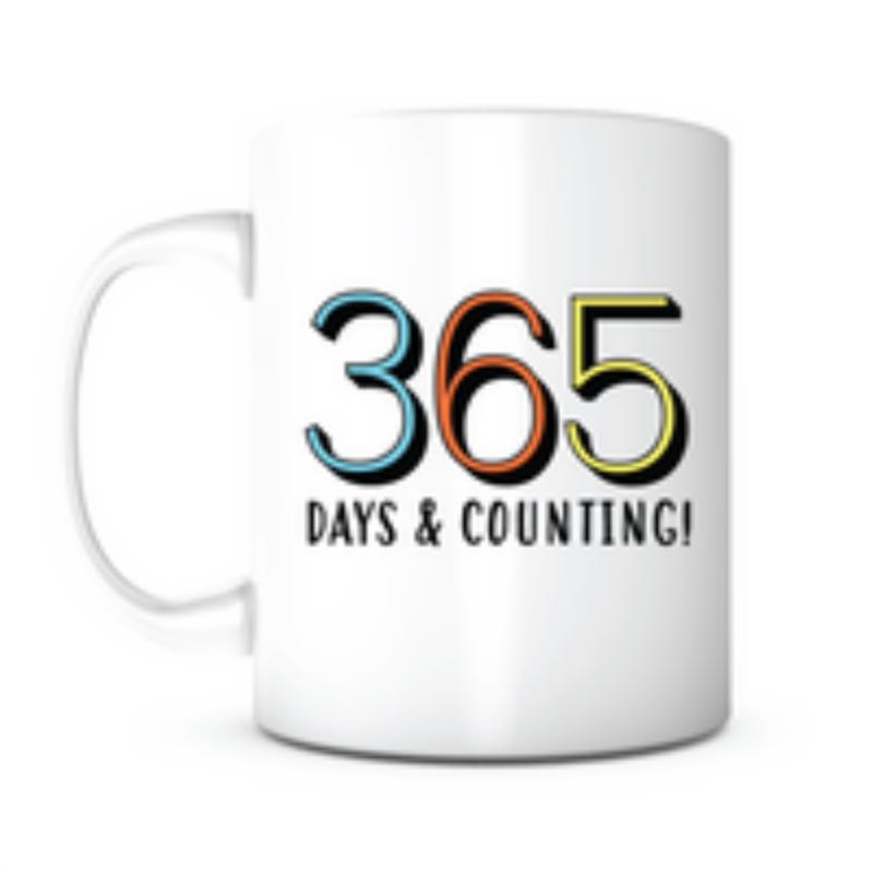 Tailorly White Ceramic 11 oz Mug - 365 Days Counting Minimalist Retro Numbers Centered On A Glossy Mug