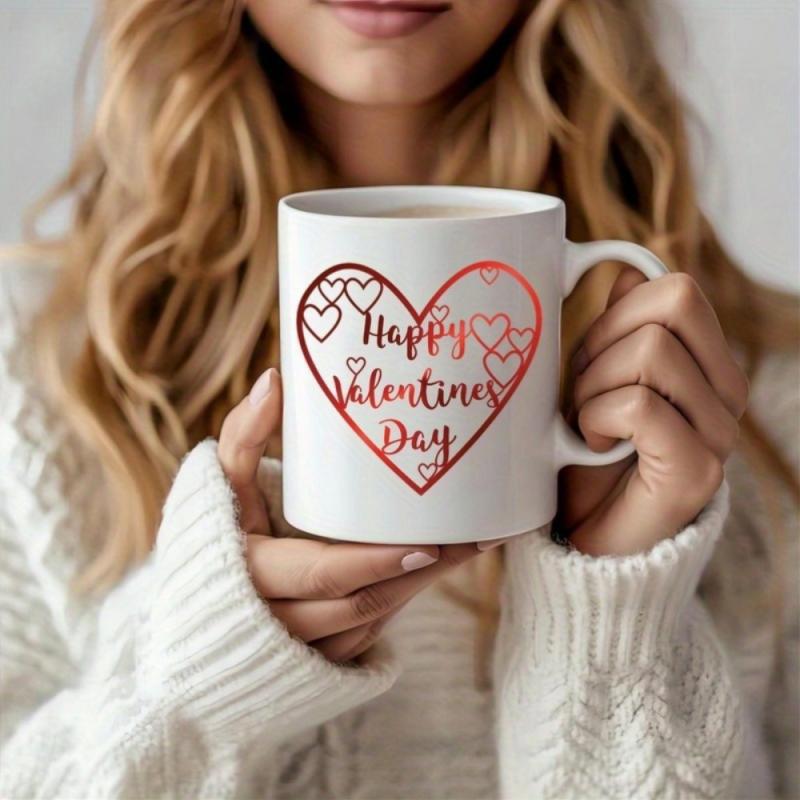 Tailorly White Ceramic 11 oz Mug - Happy Valentine's Day Elegant Pink Gradient Frame Filled With Multiple Romantic Small Hearts Heart
