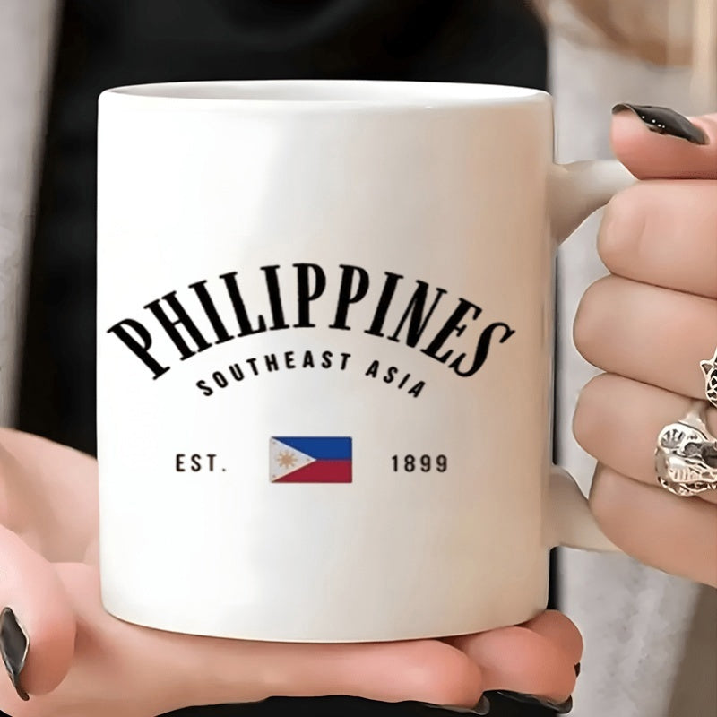 Tailorly White Ceramic 11 oz Mug - Philippines Southeast Asia Est 1899 Minimalist Vintage Typography Layout Featuring A Small Vibrant National Mug