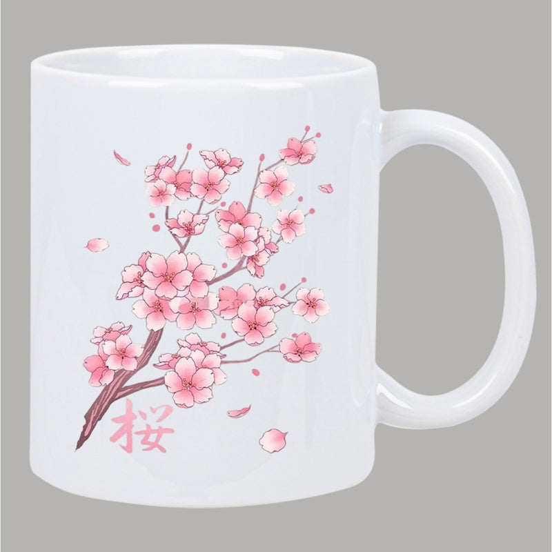 Tailorly White Ceramic 11 oz Mug - Delicate Pink Petals Blooming On A Branch Under Soft Spring Light Cherry Blossom