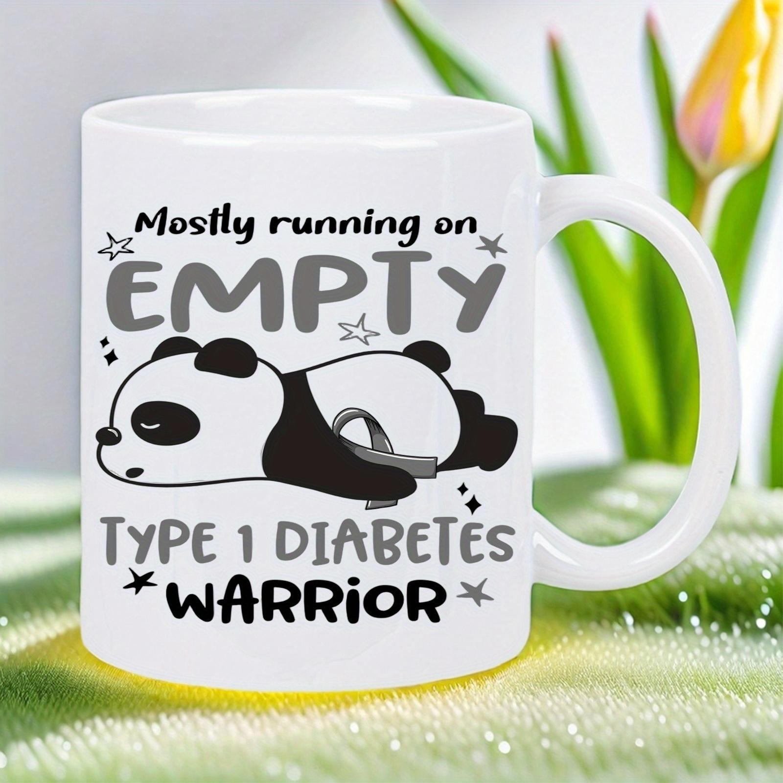 Tailorly White Ceramic 11 oz Mug - Mostly Running On Empty Type 1 Diabetes Warrior Exhausted Sleeping Panda Resting Flat Among Small Sparkle Stars Panda