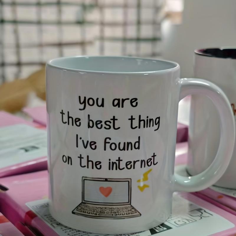 Tailorly White Ceramic 11 oz Mug - You Are The Best Thing Ive Found On The Internet Simple Hand Drawn Computer Displaying Red Heart With Golden Sparkles Laptop