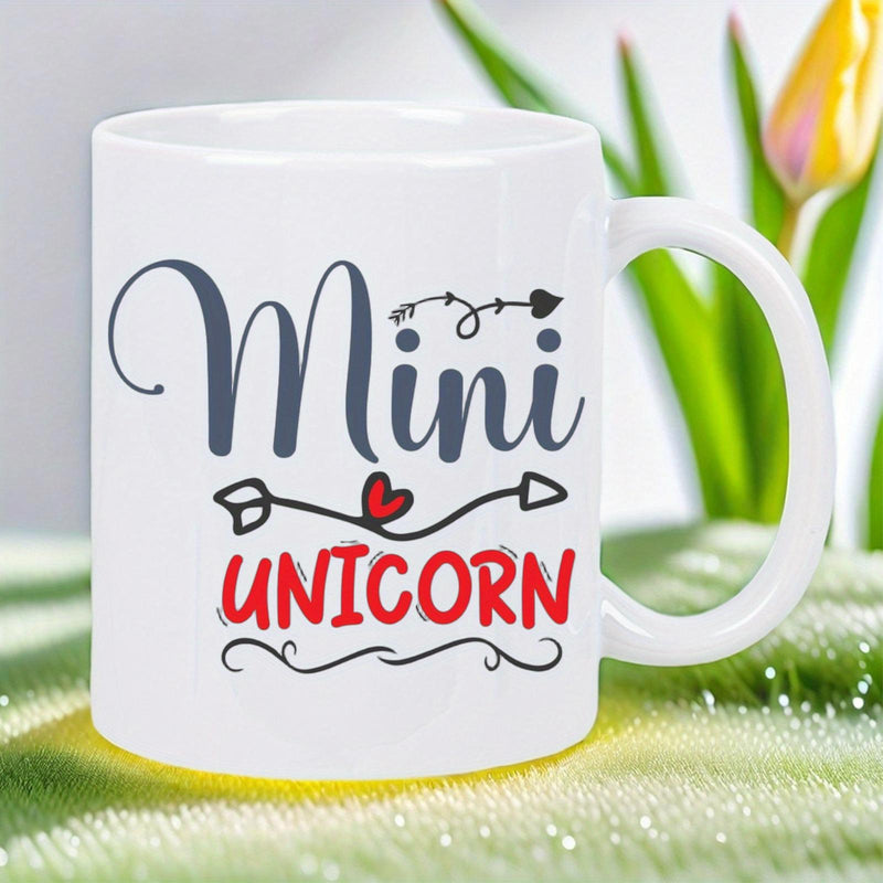 Tailorly White Ceramic 11 oz Mug - Mini Unicorn Pure White Ceramic With Cute Arrow Heart And Colorful Typography Mug