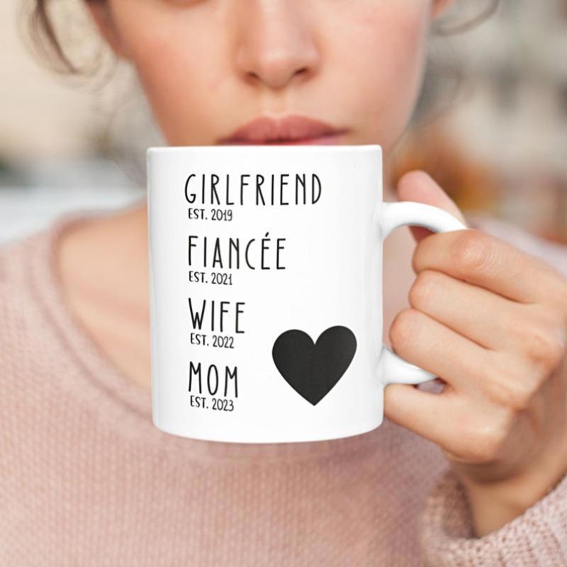 Tailorly White Ceramic 11 oz Mug - Girlfriend Fiancée Wife Mom Elegant Minimalist Design Featuring A Solid Black Symbolic Heart Shape Heart