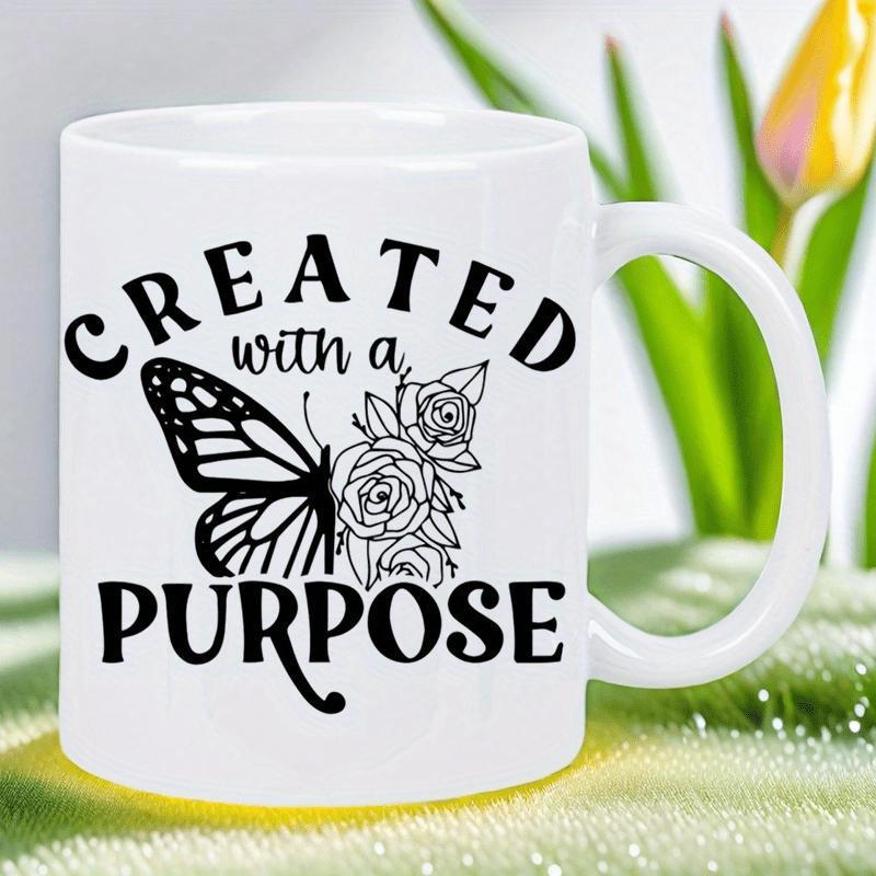 Tailorly White Ceramic 11 oz Mug - Created With A Purpose Artistic Half Wing Merged With Detailed Blooming Rose Petals Butterfly
