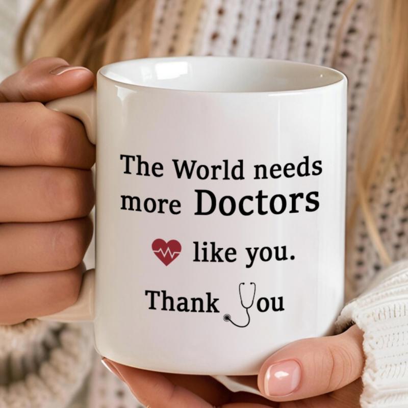 Tailorly White Ceramic 11 oz Mug - The World Needs More Doctors Like You Thank You Minimalist Medical Elements Featuring Heart And Stethoscope Graphics Mug