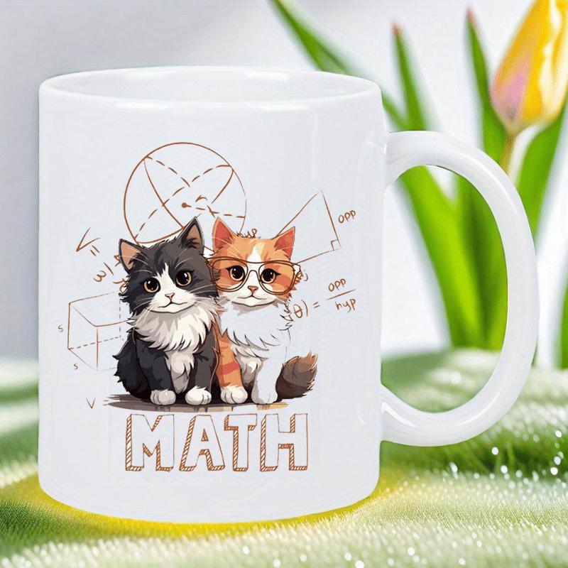 Tailorly White Ceramic 11 oz Mug - Math Two Adorable Kittens Sitting Together Amid Hand Drawn Educational Symbols Cat