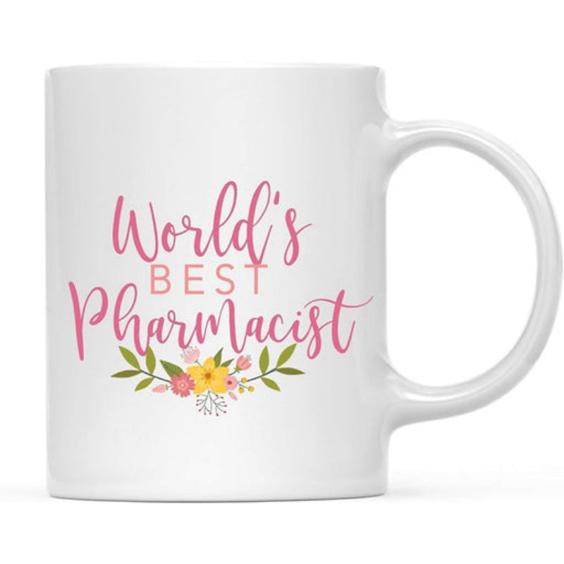 Tailorly White Ceramic 11 oz Mug - Worlds Best Pharmacist Vibrant Blooming Spring Flowers With Delicate Green Leaves Petals Flower