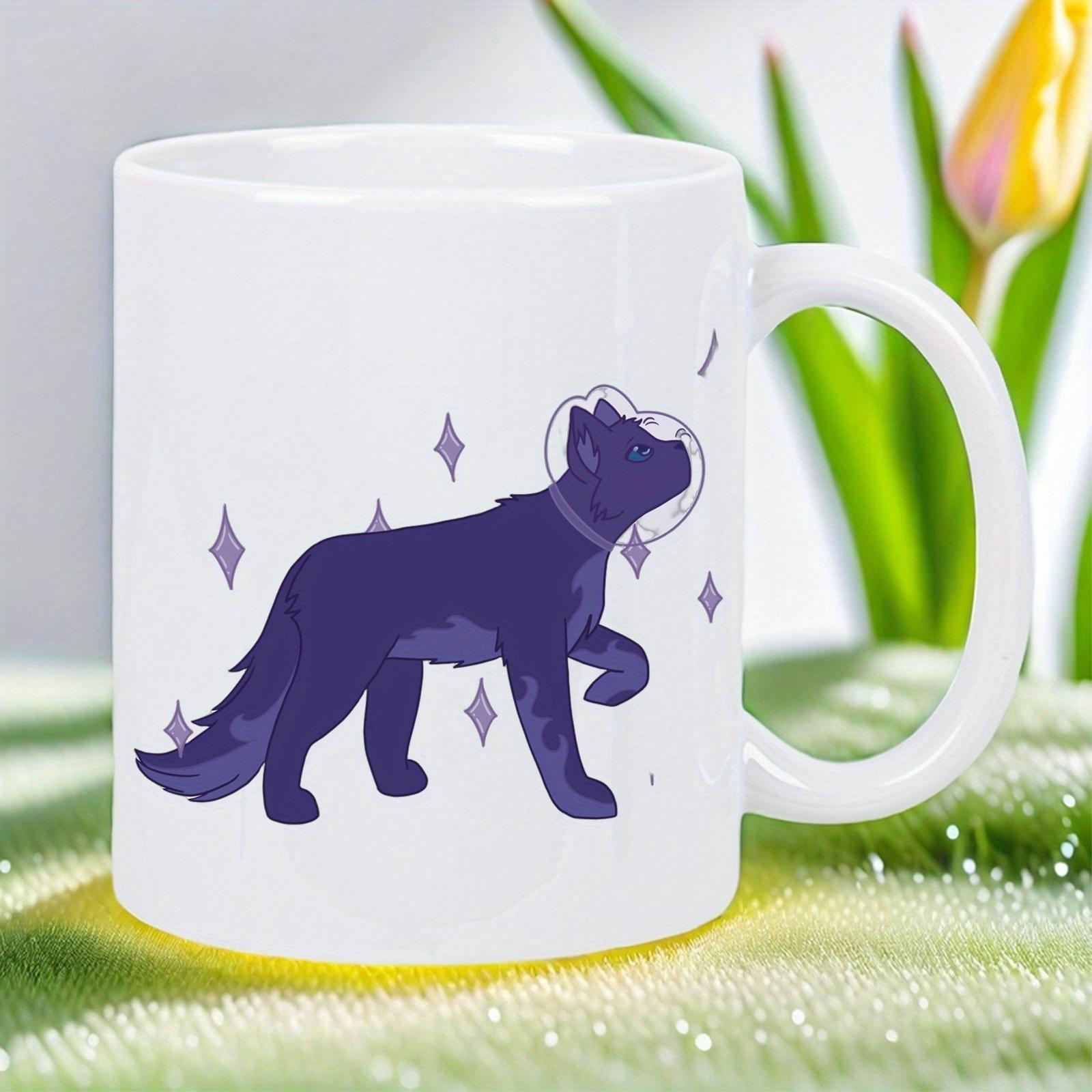 Tailorly White Ceramic 11 oz Mug - Mystical Purple Silhouette Wearing A Bubble Astronaut Helmet Amidst Shimmering Stars Wolf
