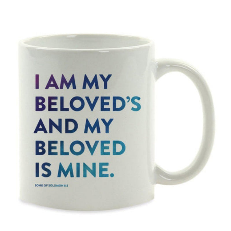 Tailorly White Ceramic 11 oz Mug - I Am My Beloveds And My Beloved Is Mine Song Of Solomon Elegant Minimalist Typography Gradient Blue Text On Polished Mug