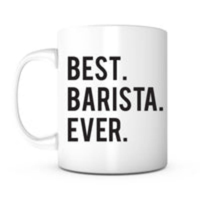 Tailorly White Ceramic 11 oz Mug - Best Barista Ever Minimalist Glossy With Bold Black Vertical Lettering Mug