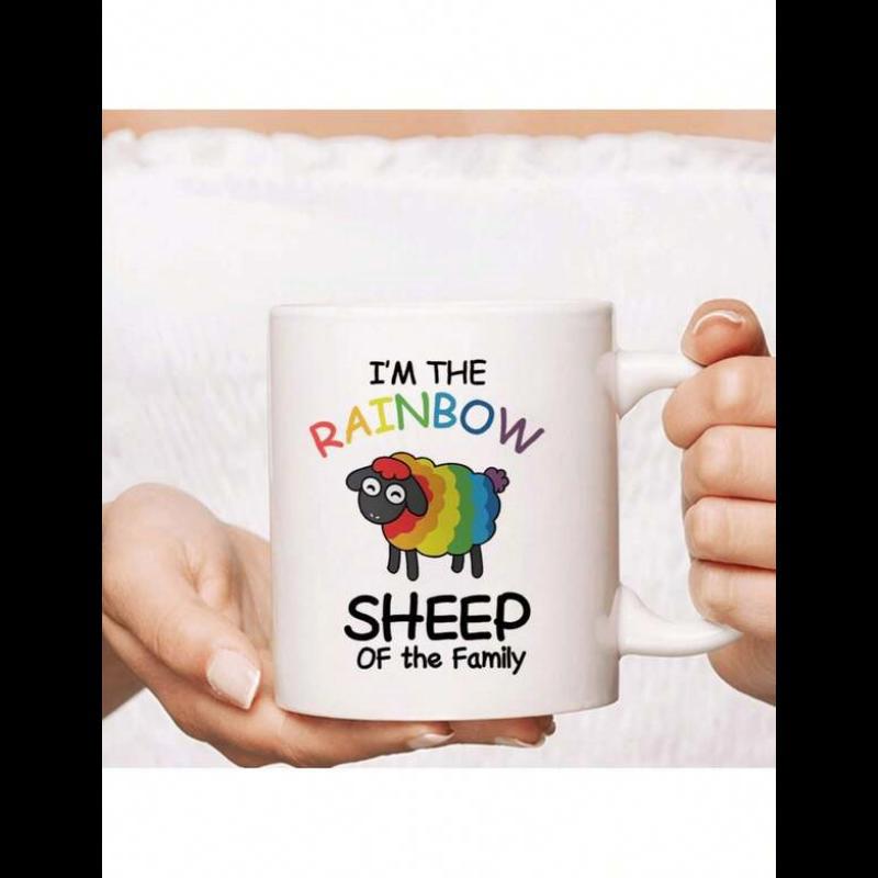 Tailorly White Ceramic 11 oz Mug - Im The Rainbow Sheep Of The Family Cute Cartoon Character With Vibrant Multi Colored Wool Standing Proudly Sheep