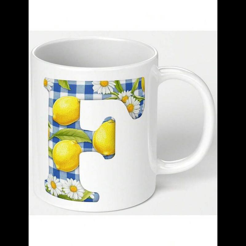 Tailorly White Ceramic 11 oz Mug - F Vibrant Yellow Lemons And White Daisies Over Blue Gingham Pattern Mug