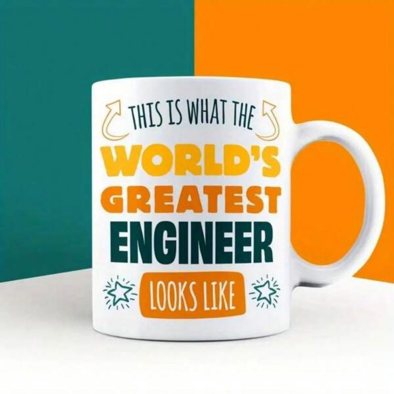 Tailorly White Ceramic 11 oz Mug - This Is What The World's Greatest Engineer Looks Like Inspirational Text Featuring Simple Decorative Arrows And Stars On