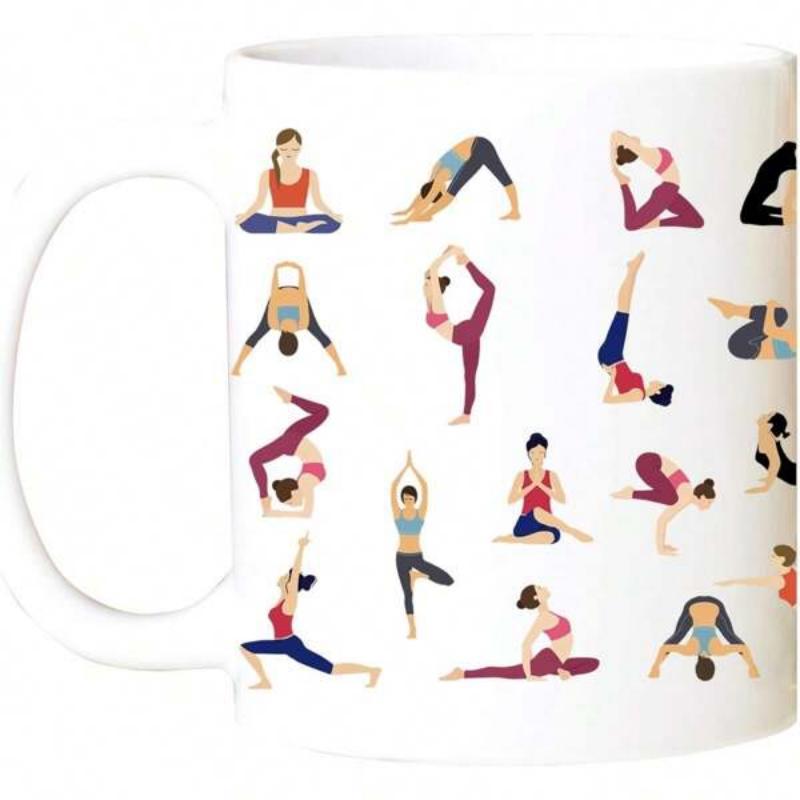 Tailorly White Ceramic 11 oz Mug - Elegant Silhouettes Performing Peaceful Meditation And Healthy Stretching Exercises Yoga