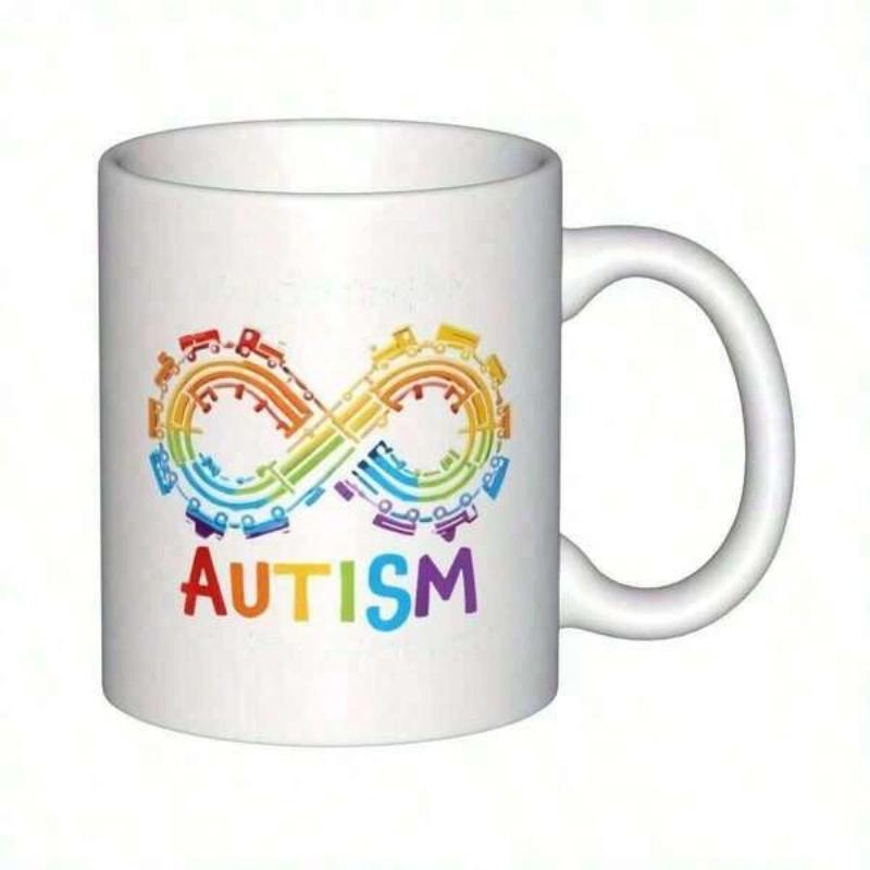 Tailorly White Ceramic 11 oz Mug - Autism Vibrant Rainbow Infinity Loop Composed Of Small Interlocking Colorful Tracks Symbol