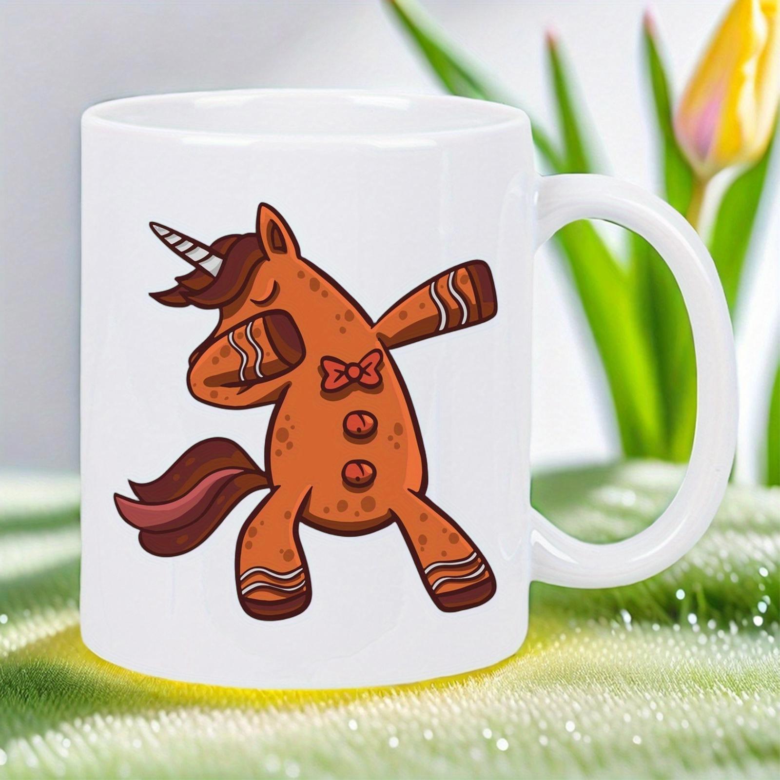 Tailorly White Ceramic 11 oz Mug - Cheerful Brown Gingerbread Man Performing A Hip Hop Dance Move Unicorn