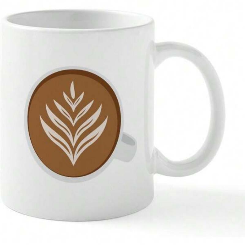 Tailorly White Ceramic 11 oz Mug - Stylized Rosetta Pattern Inside A Brown Coffee Cup Mug